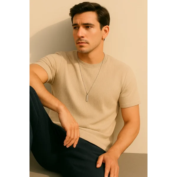 Erkek Kısa Kollu çizgi Kabartma Detaylı T-shirt