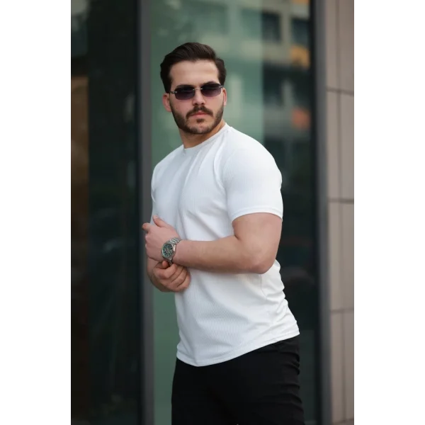 Erkek Kısa Kollu çizgi Kabartma Detaylı T-shirt