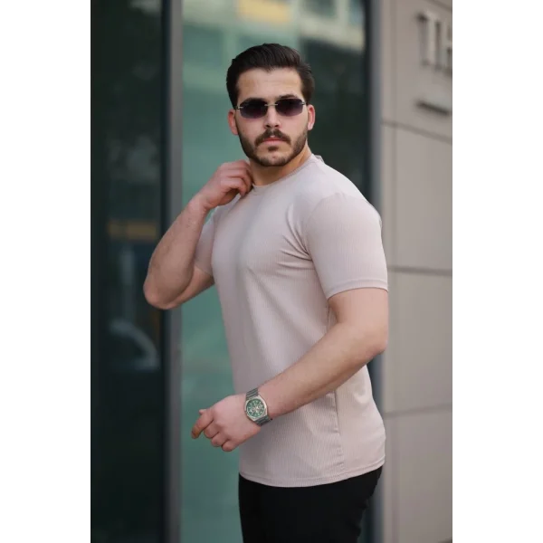 Erkek Kısa Kollu çizgi Kabartma Detaylı T-shirt