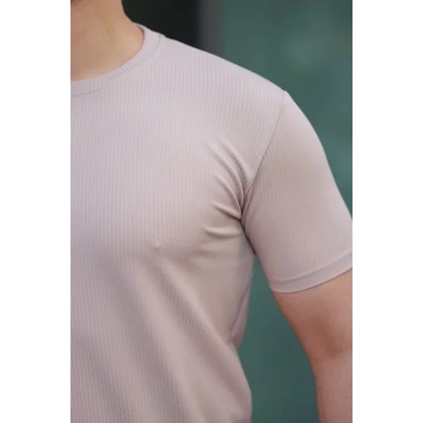 Erkek Kısa Kollu çizgi Kabartma Detaylı T-shirt