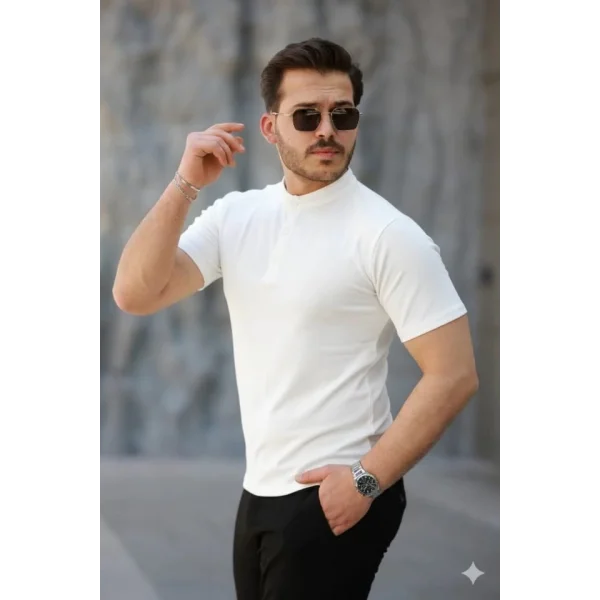 Erkek Kısa Kollu Hakim Yaka önü Düğmeli Viskon Bluz