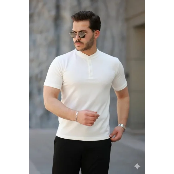 Erkek Kısa Kollu Hakim Yaka önü Düğmeli Viskon Bluz
