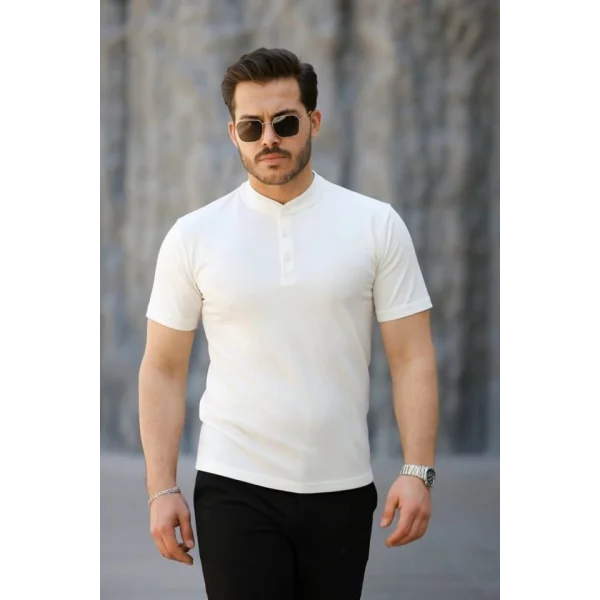 Erkek Kısa Kollu Hakim Yaka önü Düğmeli Viskon Bluz