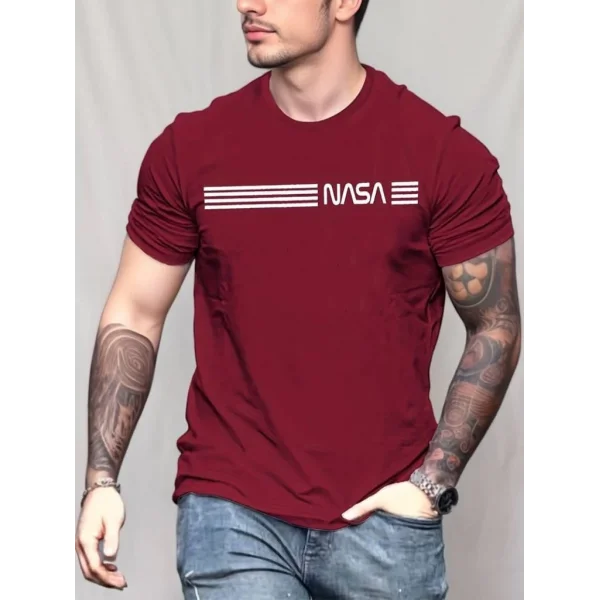 Erkek Kısa Kollu Nasa Baskı Basic Erkek T-shirt
