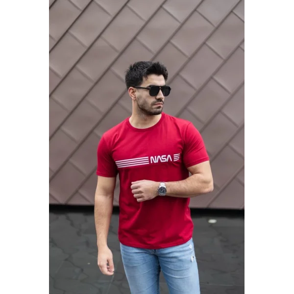Erkek Kısa Kollu Nasa Baskı Basic Erkek T-shirt