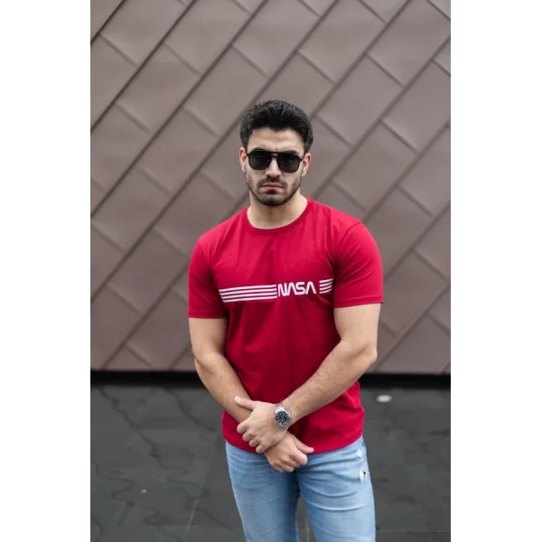Erkek Kısa Kollu Nasa Baskı Basic Erkek T-shirt