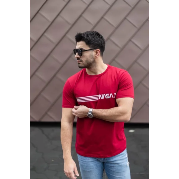 Erkek Kısa Kollu Nasa Baskı Basic Erkek T-shirt