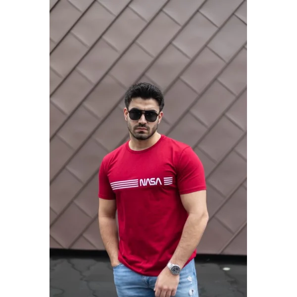 Erkek Kısa Kollu Nasa Baskı Basic Erkek T-shirt