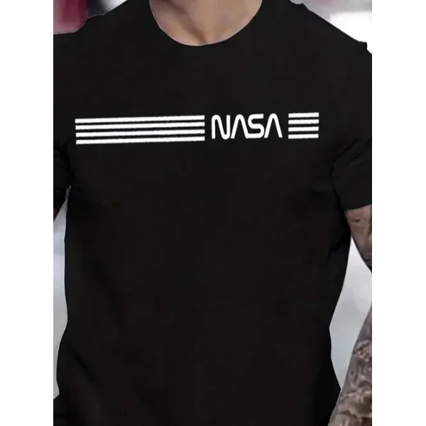 Erkek Kısa Kollu NASA Baskı Bisiklet Yaka T-shirt