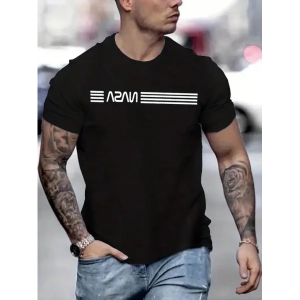 Erkek Kısa Kollu NASA Baskı Bisiklet Yaka T-shirt