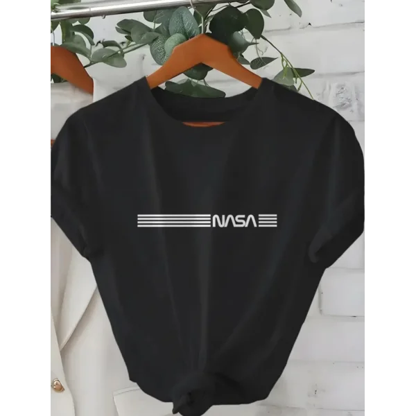 Erkek Kısa Kollu NASA Baskı Bisiklet Yaka T-shirt