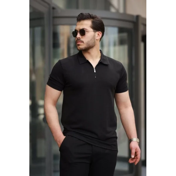 Erkek Kısa Kollu önden Fermuarlı Janjan Krep Bluz Ve Pantolon Ikili Takım