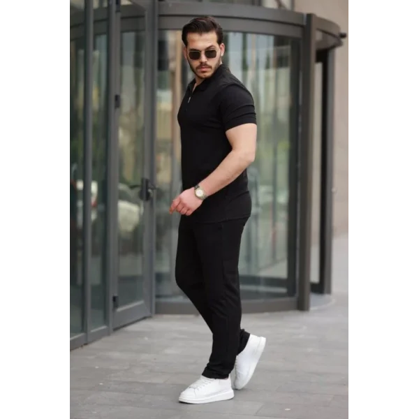 Erkek Kısa Kollu önden Fermuarlı Janjan Krep Bluz Ve Pantolon Ikili Takım