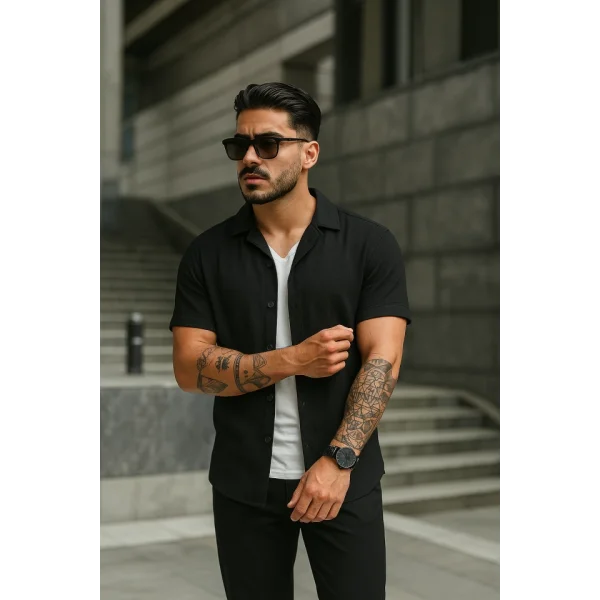 Erkek Kısa Kollu örme Kumaş Pamuklu Gömlek