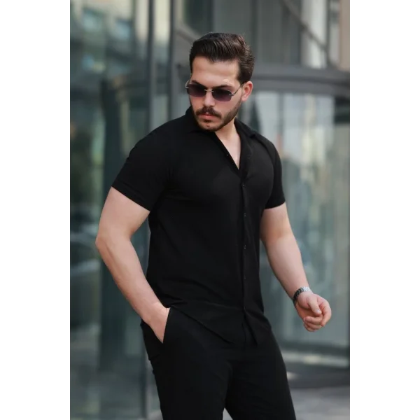 Erkek Kısa Kollu örme Kumaş Pamuklu Gömlek