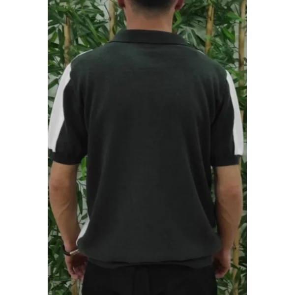 Erkek Kısa Kollu Polo Yakalı Blok Desenli Triko Bluz