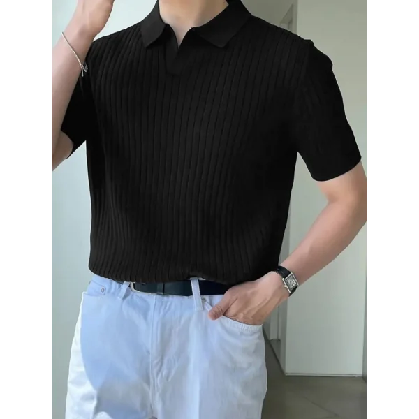 Erkek Kısa Kollu Yakalı çizgi Desenli Triko Bluz