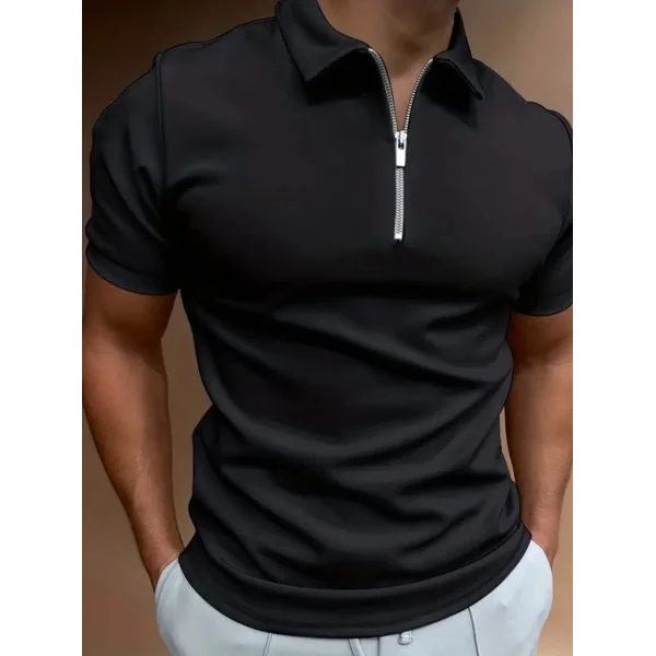 Erkek Kısa Kollu Yakalı önden Fermuarlı Viskon Iki Iplik Bluz