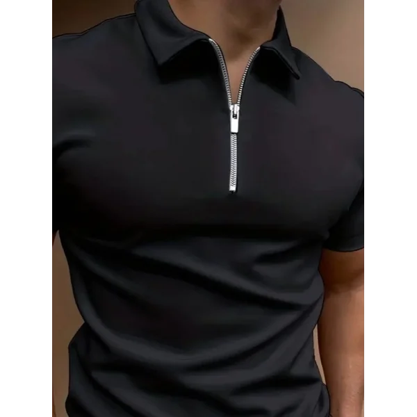 Erkek Kısa Kollu Yakalı önden Fermuarlı Viskon Iki Iplik Bluz