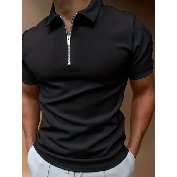 Erkek Kısa Kollu Yakalı önden Fermuarlı Viskon Iki Iplik Bluz