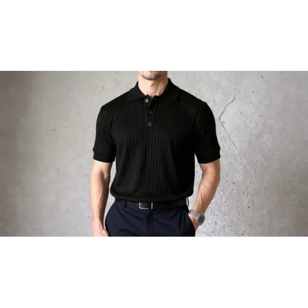 Erkek Kısa Kollu Yakalı Yakadan Düğmeli Triko Bluz