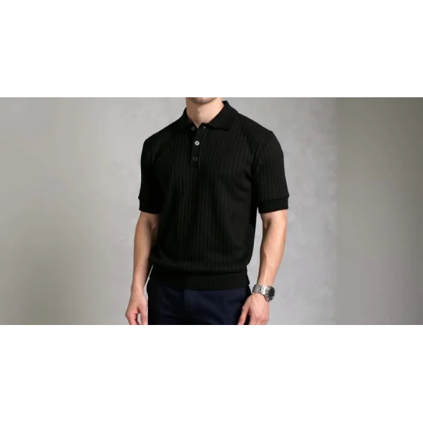 Erkek Kısa Kollu Yakalı Yakadan Düğmeli Triko Bluz