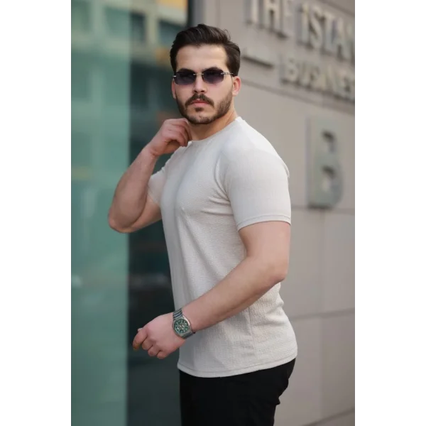 Erkek Kısa Kollu Zigzag Desenli T-shirt