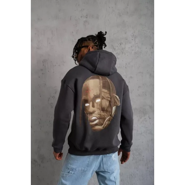 Erkek Kordonlu Arka Maske Kordon Saçlı Kapüşonlu - Füme