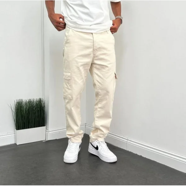Erkek Krem Kargo Baggy Pantolon