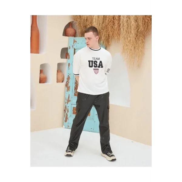 Erkek Nakış İşlemeli Ribanalı Oversize T-shirt - Beyaz