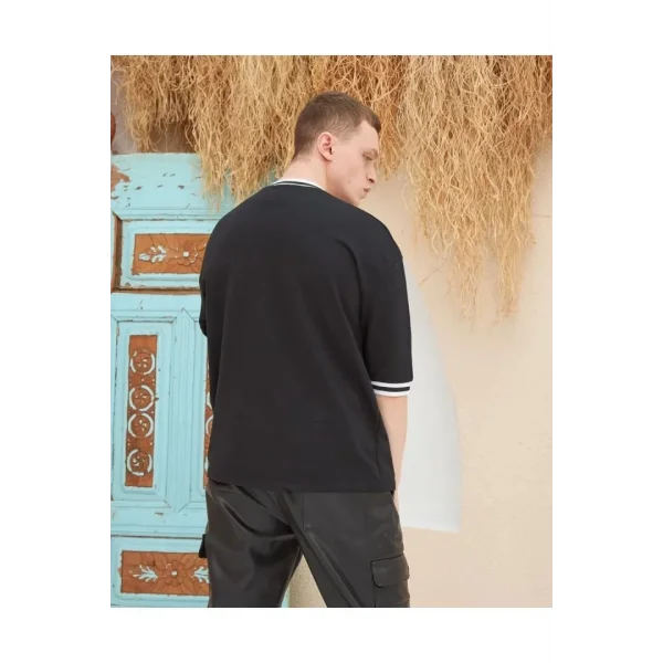 Erkek Nakış İşlemeli Ribanalı Oversize T-shirt - Siyah
