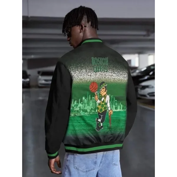 Erkek Nakışlı Dijital Sırt Baskılı Üç İplik Oversize Kolej Ceket - Siyah