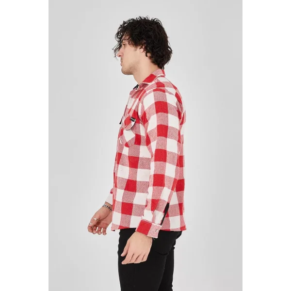 Erkek Oduncu Gömlek – Uzun Kollu, Şardonlu Kumaş, Kareli Desen, Regular Fit, Manşetli, Çift Cepli, Rahat Günlük Bahar & Kış Stil - Pembe