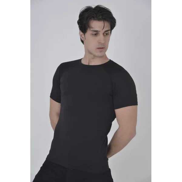 Erkek Omuz Fileli Slim Fit T-shirt - Siyah