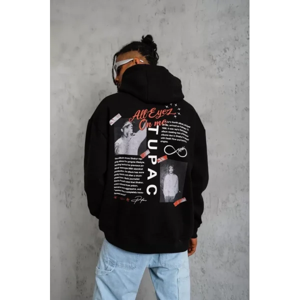 Erkek Ön Arka Baskılı Kapşonlu Sweat - Siyah