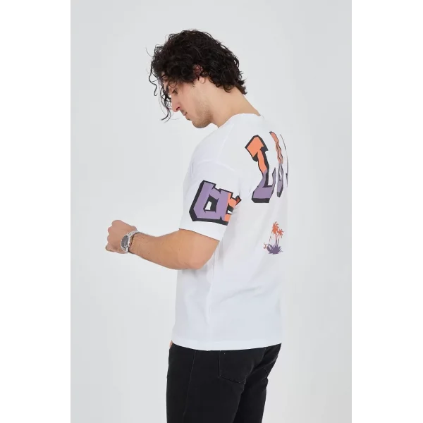 Erkek Ön ve Arka Baskılı T-Shirt - Beyaz