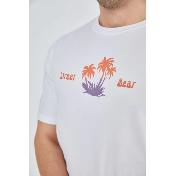 Erkek Ön ve Arka Baskılı T-Shirt - Beyaz