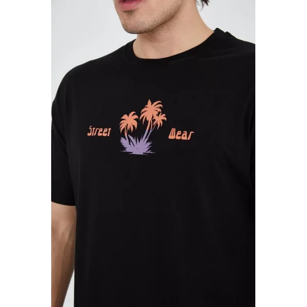 Erkek Ön ve Arka Baskılı T-Shirt - Siyah