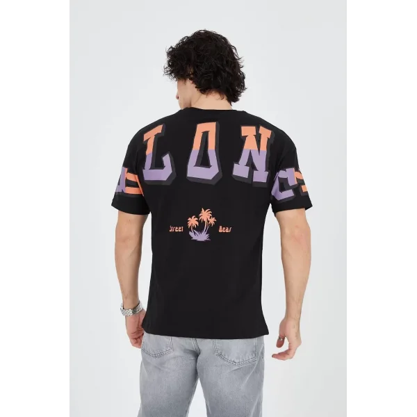 Erkek Ön ve Arka Baskılı T-Shirt - Siyah