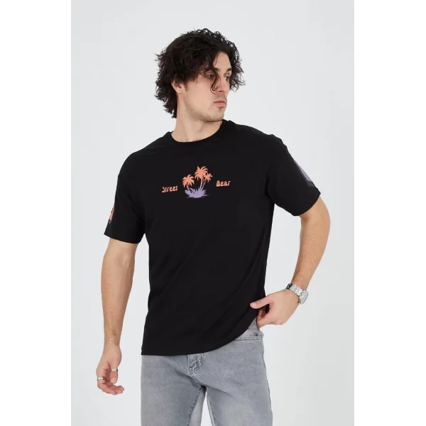 Erkek Ön ve Arka Baskılı T-Shirt - Siyah