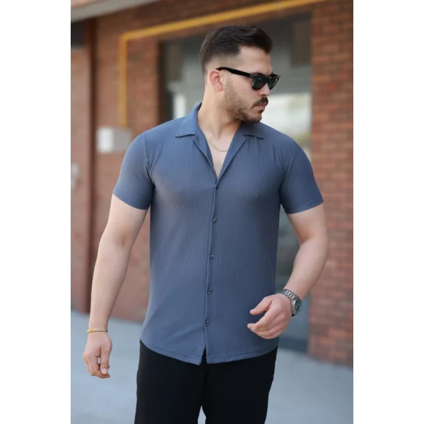Erkek Ottoman Kumaş Apaj Yaka Kısa Kollu Gömlek