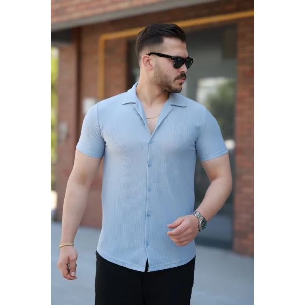 Erkek Ottoman Kumaş Apaj Yaka Kısa Kollu Gömlek