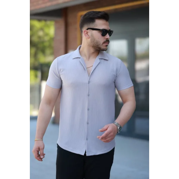 Erkek Ottoman Kumaş Apaj Yaka Kısa Kollu Gömlek