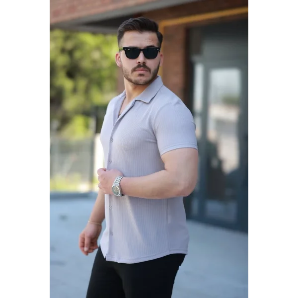 Erkek Ottoman Kumaş Apaj Yaka Kısa Kollu Gömlek