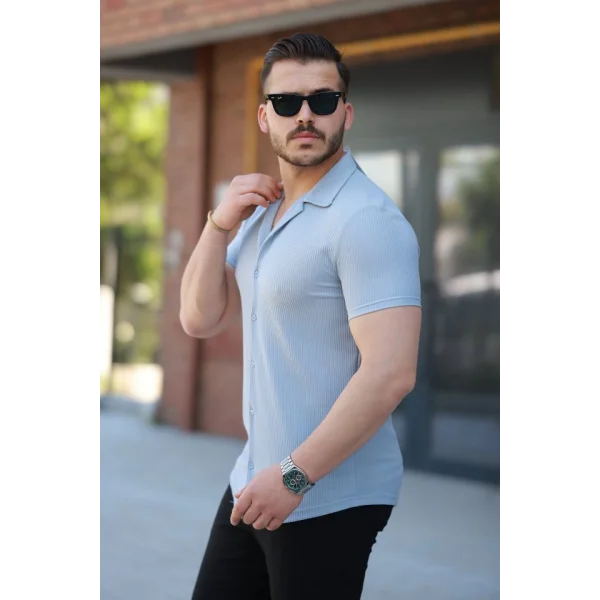 Erkek Ottoman Kumaş Apaj Yaka Kısa Kollu Gömlek