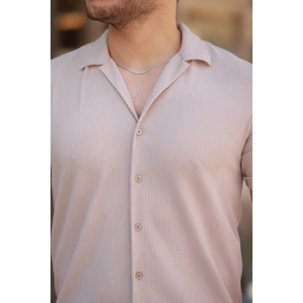 Erkek Ottoman Kumaş Apaj Yaka Kısa Kollu Gömlek