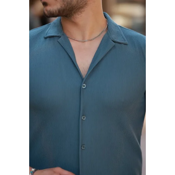 Erkek Ottoman Kumaş Apaj Yaka Kısa Kollu Gömlek