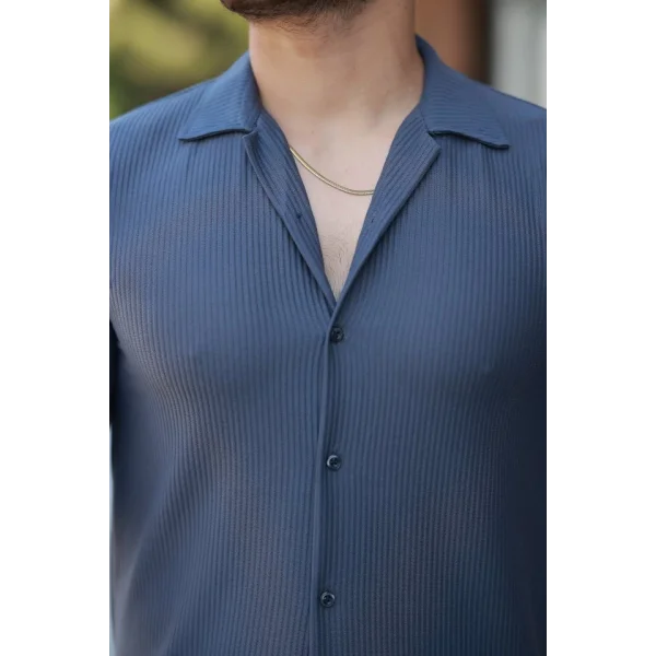 Erkek Ottoman Kumaş Apaj Yaka Kısa Kollu Gömlek