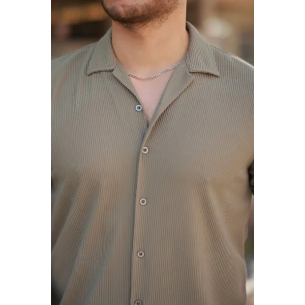 Erkek Ottoman Kumaş Apaj Yaka Kısa Kollu Gömlek