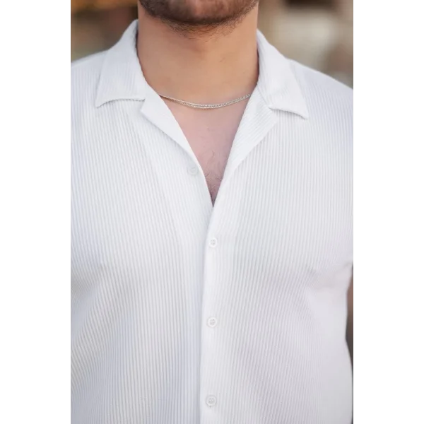 Erkek Ottoman Kumaş Apaj Yaka Kısa Kollu Gömlek